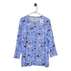 NWT Kim Rogers Perfectly Soft Tee XL Crew Neck Xmas Theme 100% Cotton